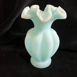 Fenton Blue Satin Melon Vase